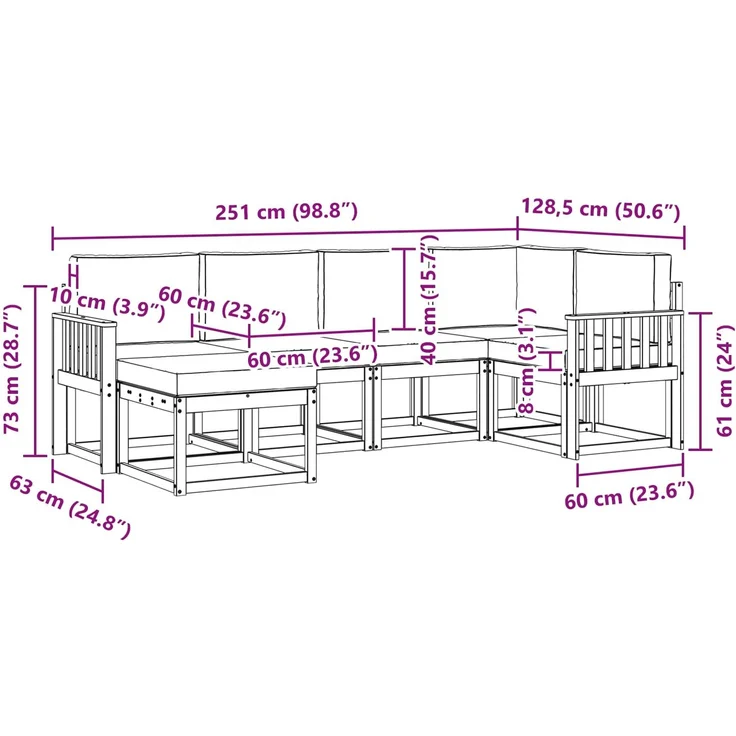 vidaXL Outdoor-Sofagarnitur mit Kissen 6 pcs Natur und Anthrazit 3366635 – Bild 9