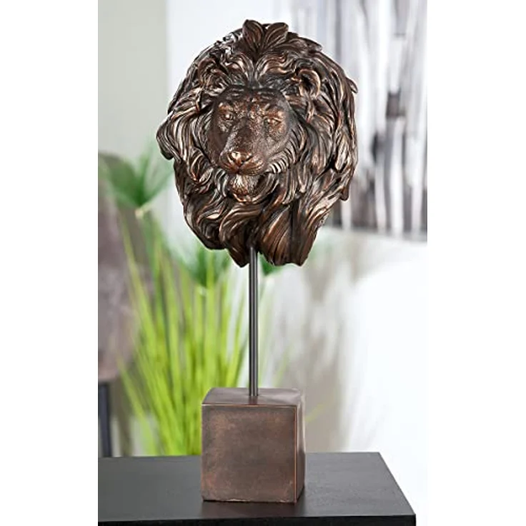 Casablanca Deko Figur Skulptur Löwe Kopf auf Sockel XL - 3D Tierkopf Statue aus Kunstharz - Farbe: Bronze Höhe 51 cm – Bild 3