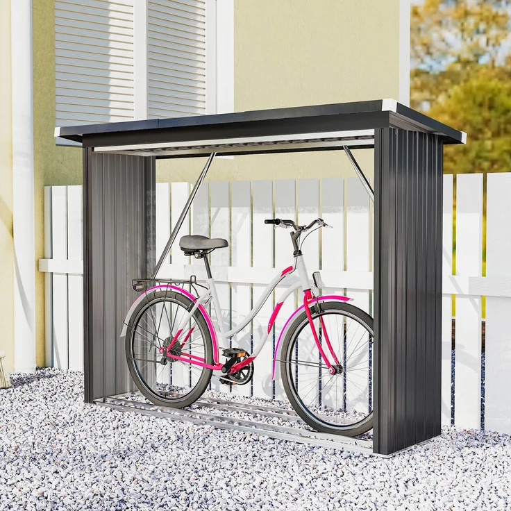 Outsunny Kaminholzregal, Verzinkter Stahl, Dunkelgrau, 213L x 66,5B x 150H cm – Bild 7