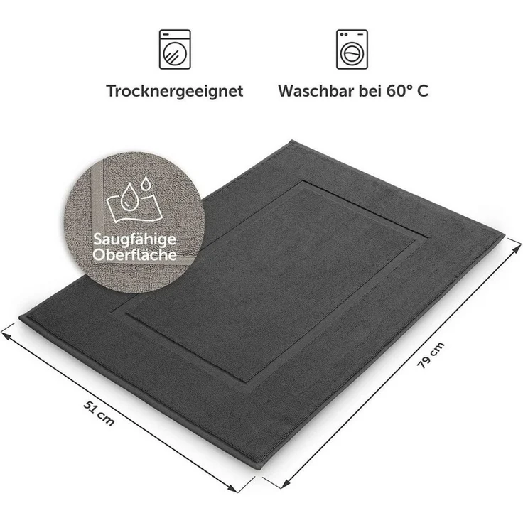 Blumtal Badematte Premium Badezimmerteppich Terry - schnell trocknend & strapazierfähig, Oeko-Tex zertifiziert, 100% Baumwolle, 50x80 cm, Baumwolle, Rechteckig, 2 teilig