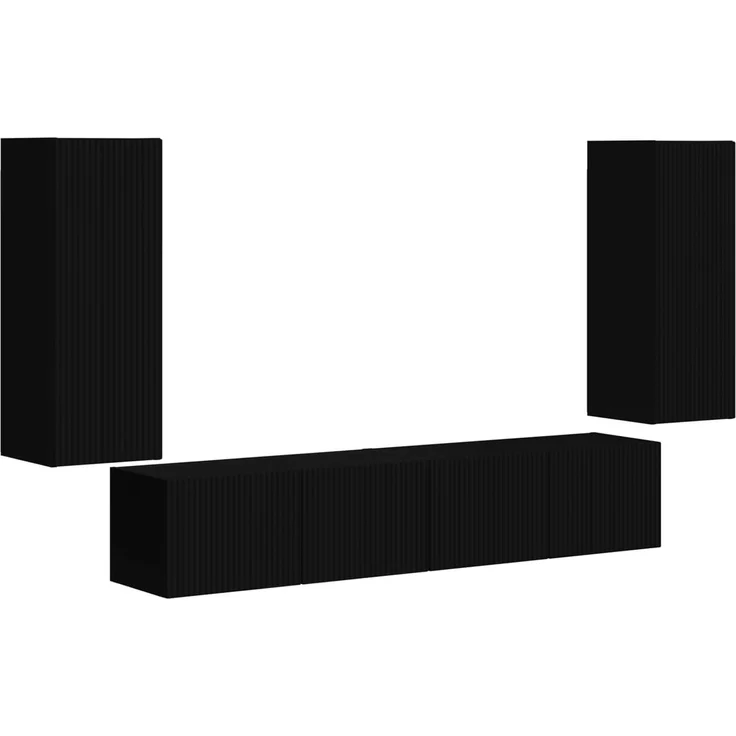 vidaXL TV-Wandregal-Set Wandmontiert 4 pcs Schwarz Holzwerkstoff 3408917 – Bild 2