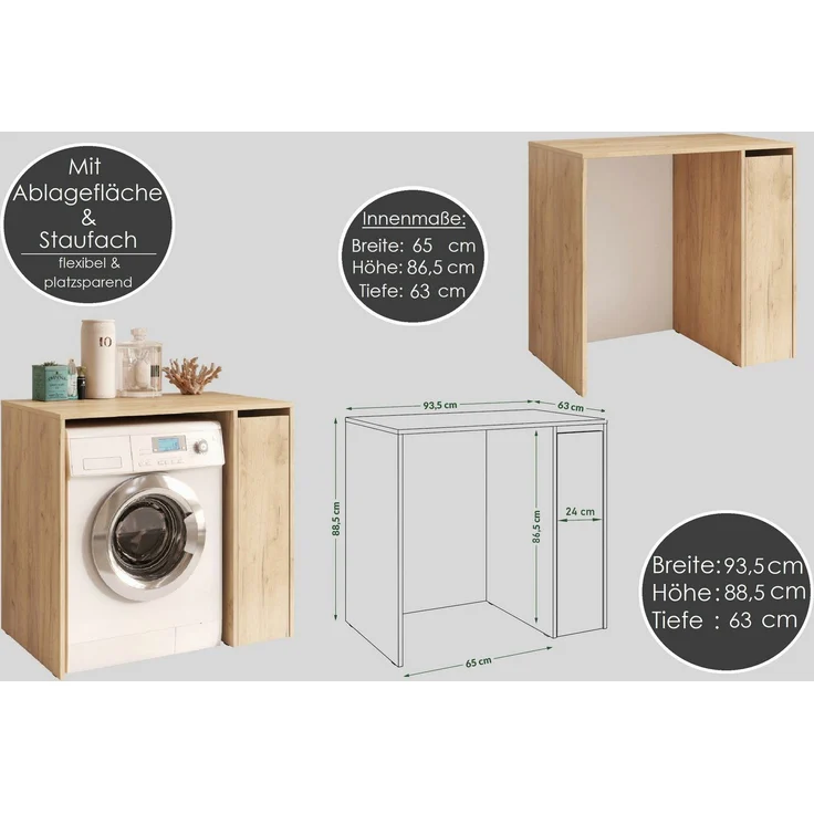 designimpex Waschmaschinenumbauschrank Carl Svensson W-222 Waschmaschinenschrank Ablage Badezimmerschrank Badezimmerschrank Waschmaschinenunterschrank Waschmaschinenmöbel Küche – Bild 2
