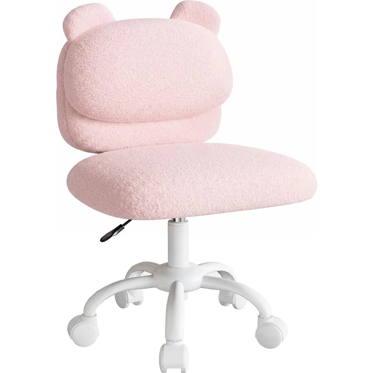 Marsail Schminktisch Stuhl, Schreibtischstuhl aus Teddyfleece, Rosa | Armlehnenlos, Bären-Rückenlehne, breitere Sitzfläche, leichtgängige Rollen, höhenverstellbar, für Schlaf & Arbeitszimmer