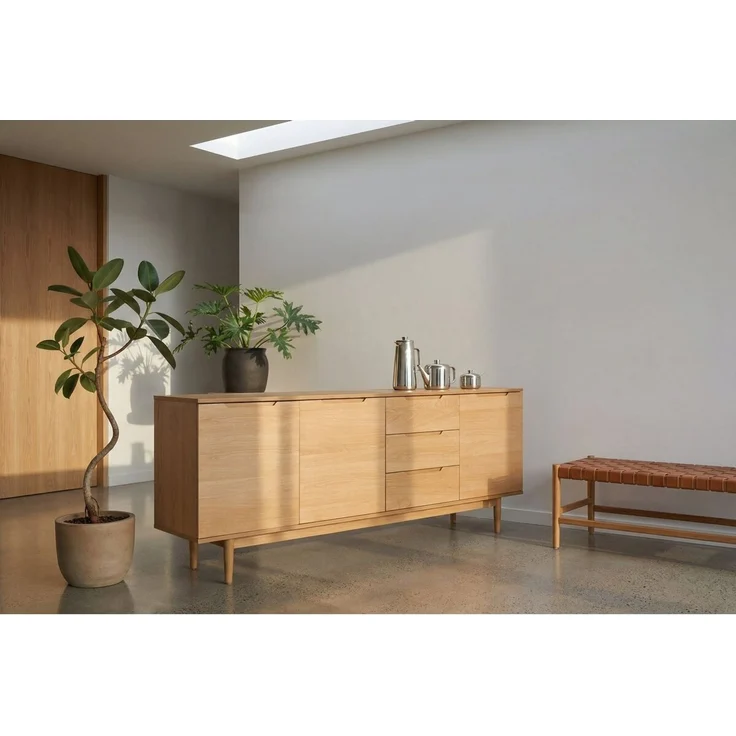 Sideboard Enimeta Eiche Natur 213 cm - 3 Türen, 3 Schubladen & Soft-Close – Bild 2