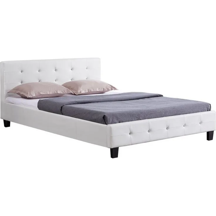 CARO-Möbel Polsterbett Kingston Bettgestell 140x200 cm Doppelbett Designbett mit Strasssteinen inklusive Lattenrost Lederimitat in weiß