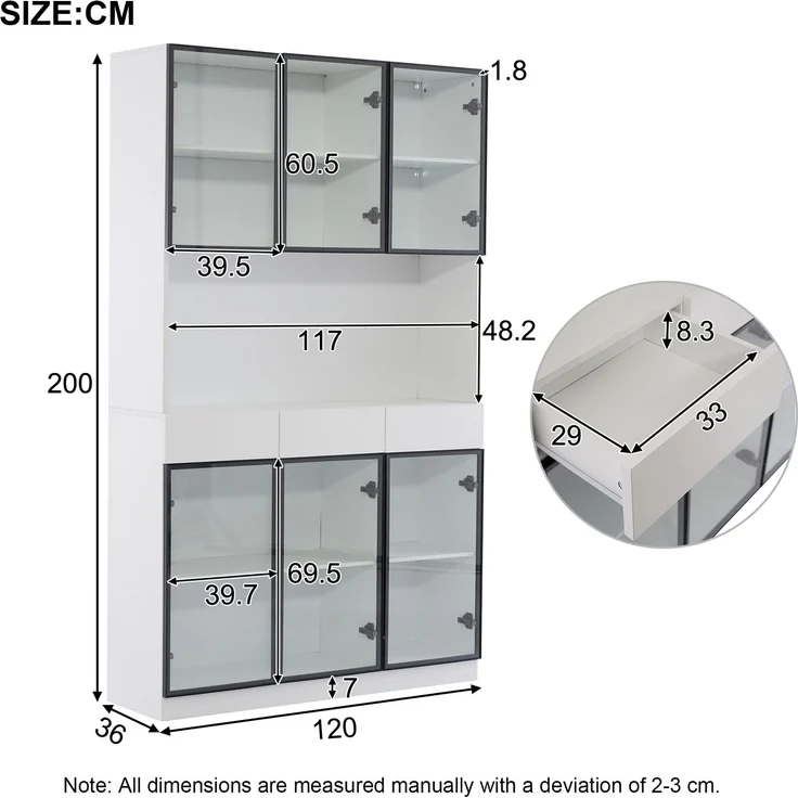 Glasschrank Tür 200cm hoch Weißer Vitrinenschrank mit LED Lichtern, Multi Storage Bücherregal für Sammlung Schlafzimmer Wohnzimmer Büro, Weiß - Schwarzer Türrahmen--Weiß--36x240x200cm--YOUDENOVA – Bild 5