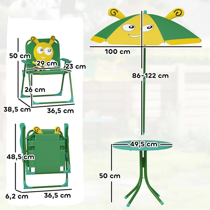 AIYAPLAY Garten-Kindersitzgruppe, Stahl, Polyester, Dunkelgrün, 49,5L x 49,5B x 50H cm – Bild 3