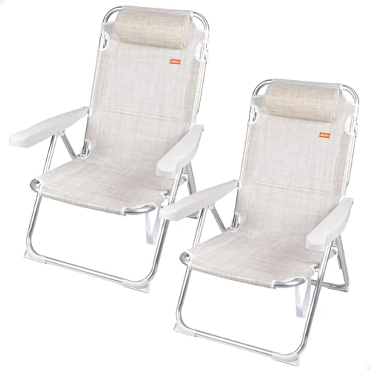 AKTIVE Set mit 2 Strandstühlen und Liegestühlen, 2-in-1, 48 x 60 x 90 cm, 5 Positionen, Gestell aus Aluminium, gepolstertes Kissen, Kippschutz, zusammenklappbar mit Tragegriff (85514) – Bild 1
