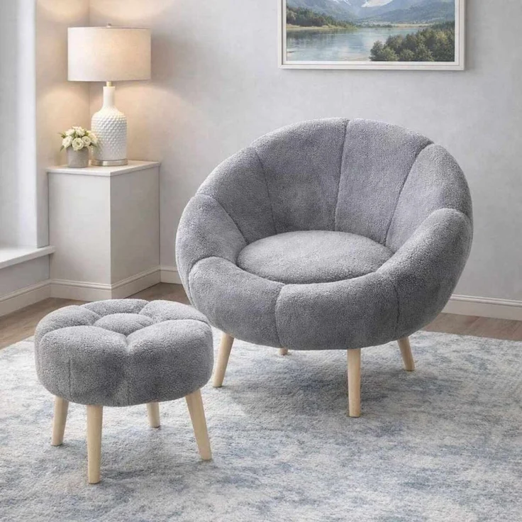 Hanah Home 'Lida - Grey' Ohrensessel- und Hocker-Set (2-teilig), Grau, 75 x 100 x 42 cm – Bild 2