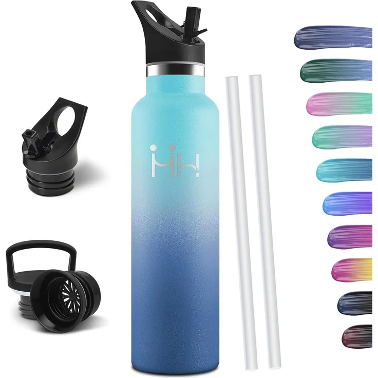 HoneyHolly Trinkflasche 1L, BPA-Frei, Trinkflasche Edelstahl, Thermosflasche, Auslaufsichere Isolierflasche Doppelwandig, Wasserflasche, Thermoskanne, mit Strohhalm, Thermoskanne Kohlensäure Geeignet