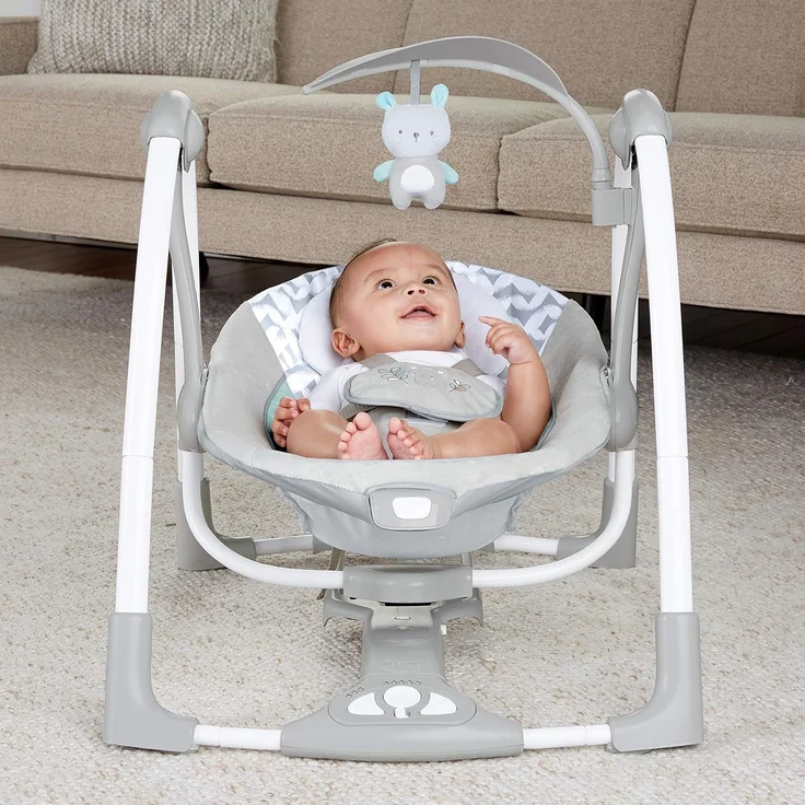Ingenuity, Raylan 2 in 1 zusammenklappbare Babschaukel und -sitz, mit Vibrationen, automatischem Schaukeln und Melodien, Grau, 1 Stück (1er Pack) – Bild 12