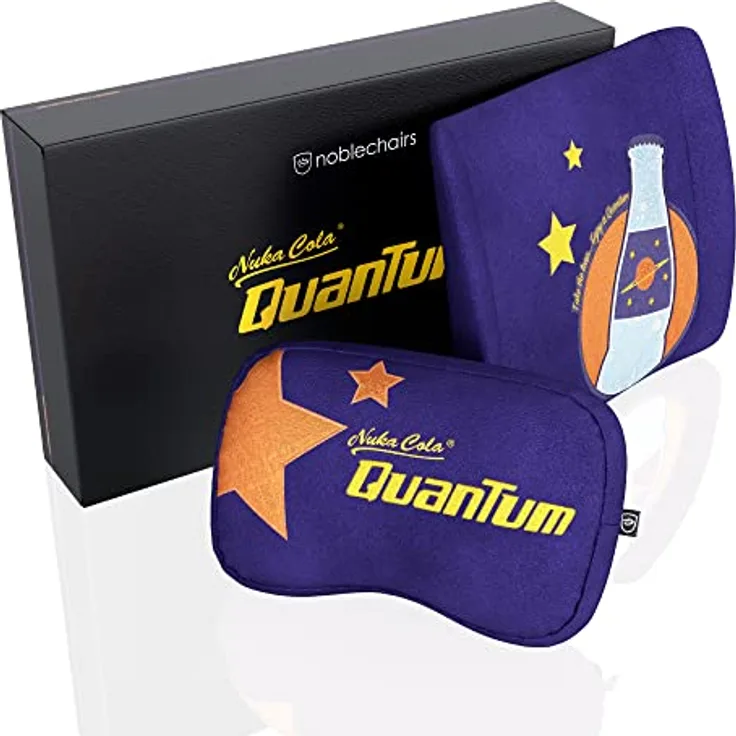 noblechairs Memory Foam Kissen-Set Fallout Nuka Cola Quantum Edition, Ergonomische Sitzkissen mit Lendenwirbelstütze und leuchtender Stickerei