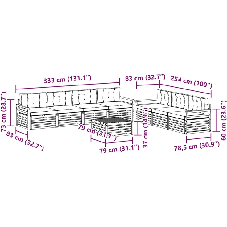 vidaXL Outdoor-Sofagarnitur 8 stk. 7-Sitzer Weiß und Anthrazit 3390167 – Bild 9