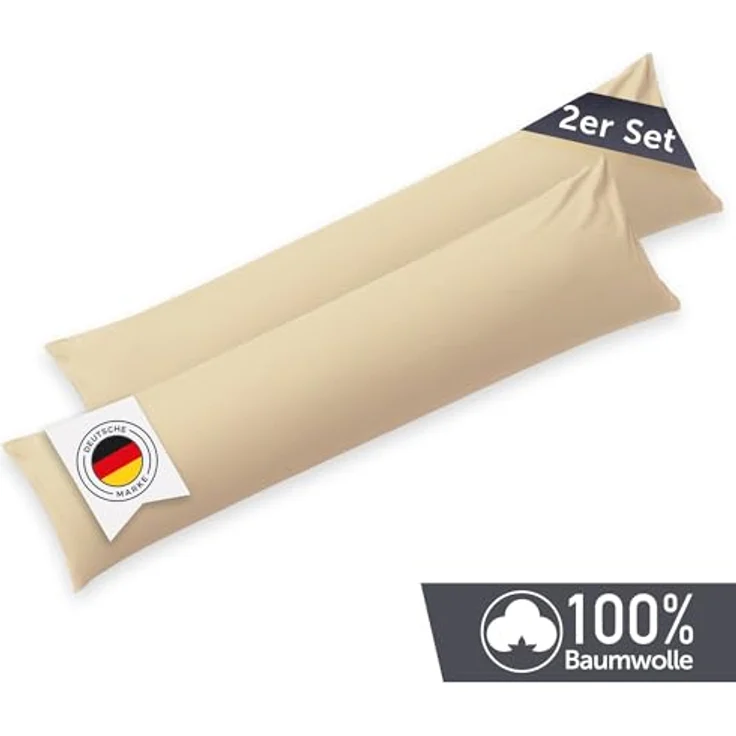 Blumtal Seitenschläferkissen Bezug 40x145 (2er Set Kissenbezüge) - Beige - 100% Baumwolle, Oeko-Tex Zertifiziert, Kissenbezug für Seitenschläferkissen, Kissenhülle mit Reißverschluss – Bild 3