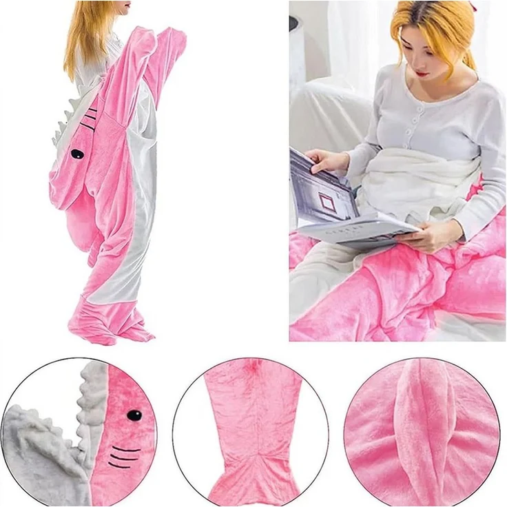 Wohndecke Hai Decke Mit Ärmeln, Superweichem Flanell Decken Hoodie Hai Overall, TUWENA, Deckenkapuzenpullover, Schlafsack Tragbare Decke für Erwachsene Kinder – Bild 3