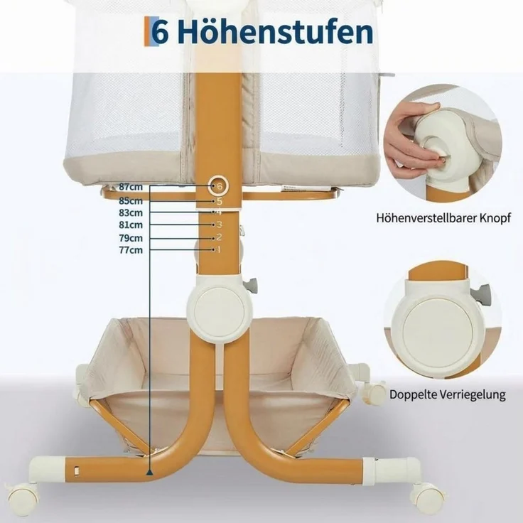 GarveeMore Babybett 3-in-1 Beistellbett Mobiles Babybett, höhenverstellbar, atmungsaktiv – Bild 4