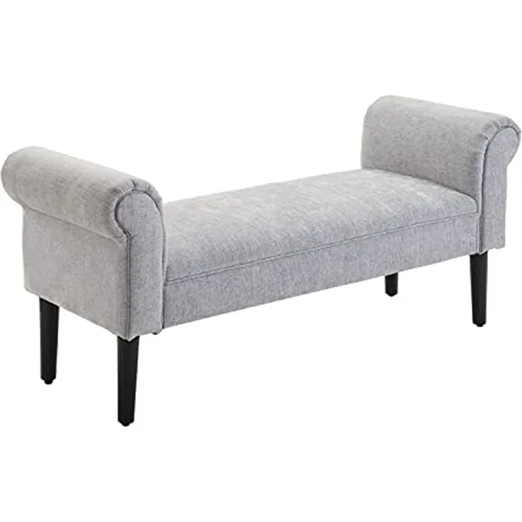HOMCOM Polsterbank Sitzbank Lounge Sitzhocker Flurbank Bettbank elegant mit gerollten Seiten Leinenstoff Schaumstoff Polyester Hellgrau 132 x 45,5 x 58 cm