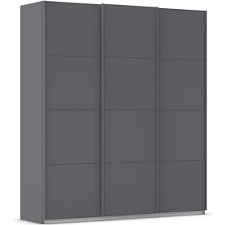 Rauch Möbel Kulmbach, Kleiderschrank mit Schwebetüren für Schlafzimmer, Kinderzimmer, Jugendzimmer, Garderobe, Flur, 3-türig, Zubehör Basic, Farbe Grau metallic, Schwarz, Breite 203 cm – Bild 1