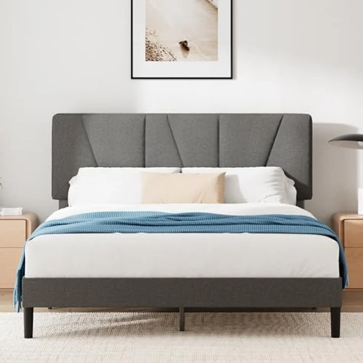 Zinus Maya Bett 180x200 cm - Höhe 30cm - Gepolstertes Bettgestell mit Kopfteil - Lattenrost aus Holz – Dunkelgrau – Bild 2