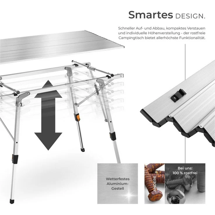 tectake Campingtisch Aluminium Campingtisch (1-St, 1 tlg), Stabiler Campingtisch mit praktischer Faltfunktion – Bild 3