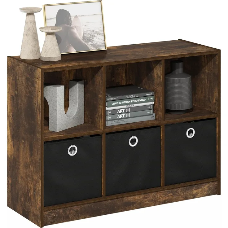 Furinno Basic 3x2 Bücherregal mit Stauraum und Fächern, Bernsteinkiefer/Schwarz