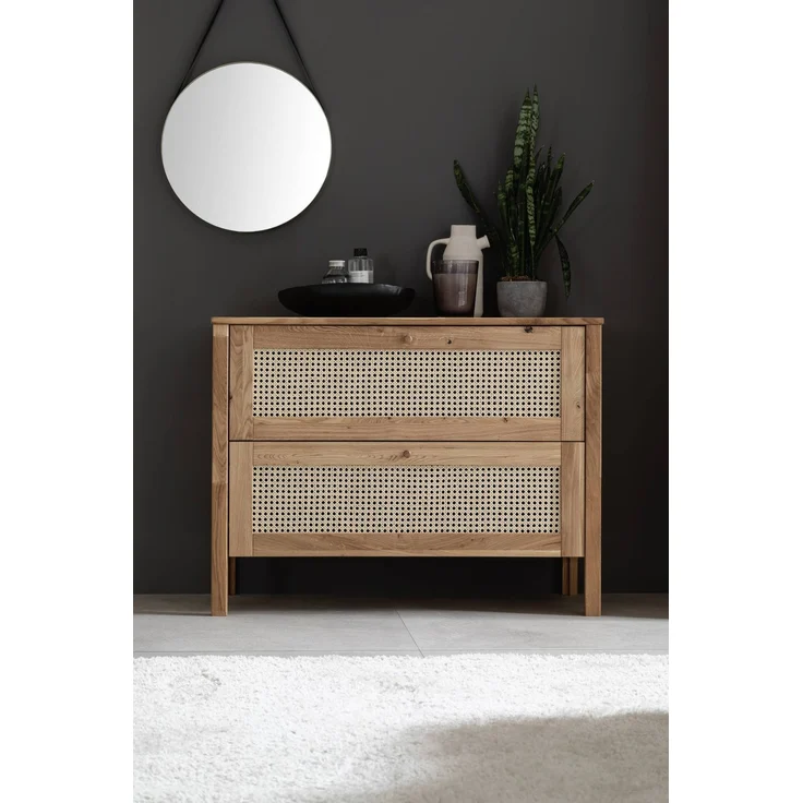 MSZ Design Schubladenkommode FRIA 2 Schubladen Wildeiche mit Wiener Geflecht Natur 100x45x76 cm – Bild 2