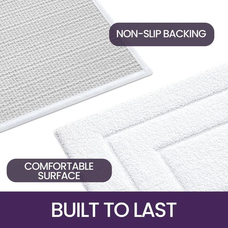 ABC Badematte 60 x 90 cm, rutschfest, weicher Badeteppich, saugfähige Badematte, maschinenwaschbar für Dusche, Badewanne und Toilette, Badezimmeraccessoires, weiß – Bild 5
