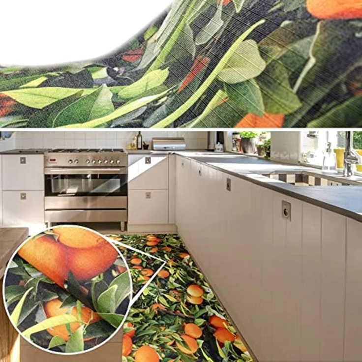 ANRO Küchenläufer Hochwertig GreenLine Flurläufer Teppichläufer Textil, Eckig, Bodenläufer 100x52cm Orangen Natur pflegeleicht – Bild 2