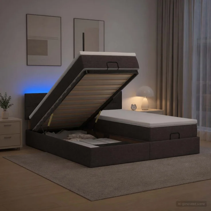 vidaXL Ottoman-Bett mit Matratze und LED Dunkelbraun 200 x 200 cm 3457283 – Bild 4