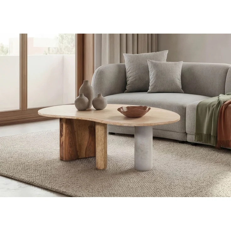 Couchtisch Sheesham 2er-Set natur sandgestrahlt lackiert / Marmor weiß ORGANIC COLLECTION #33 – Bild 3