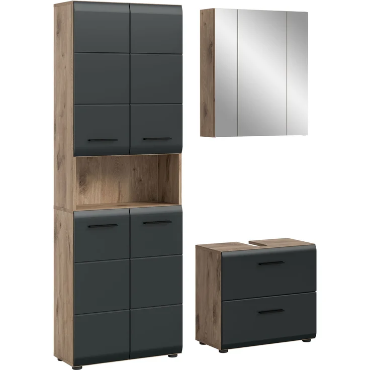 Badkombination (B/H/T: 135x185x30 cm) in schwarz matt und Nox Oak Nachbildung – Bild 1