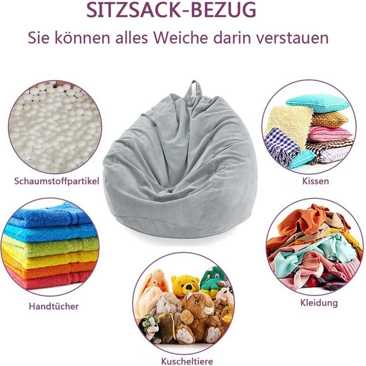 Diwzbyn Sitzsack Sitzsackstuhl für Kinder und Erwachsene, nur Bezug (Keine Füllung), für Sofa-Stofftiere – Bild 3