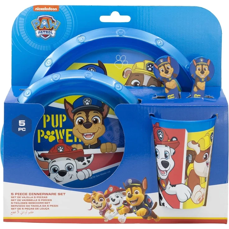 Kunststoff Kindergeschirr Set (5 tlg.) Schüssel, Teller, Becher & Besteck Paw Patrol – Bild 2