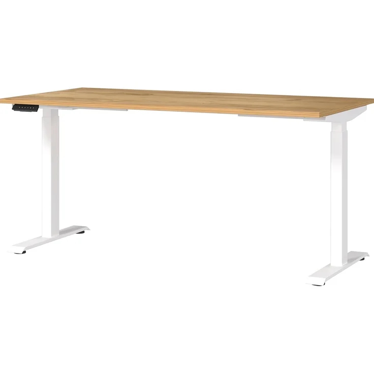 Germania Schreibtisch 7908-242, in Navarra-Eiche-Nb./Weiß, EL. höhenverstellb, 160 x 120 x 80 cm (BxHxT) – Bild 1