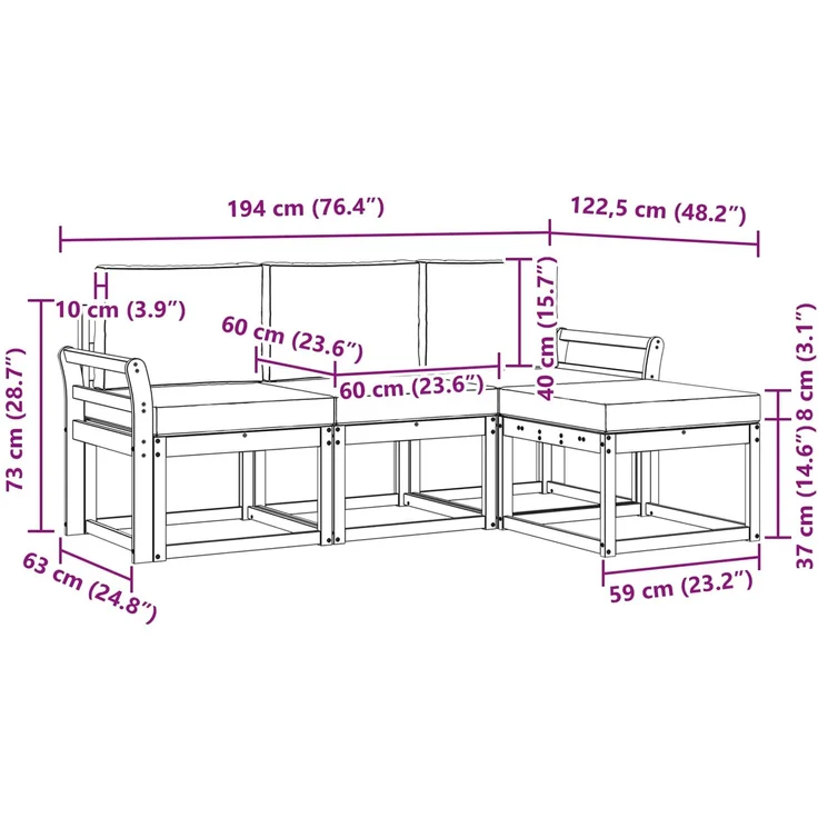 vidaXL Outdoor-Sofagarnitur mit Kissen 4 pcs Natur und Creme 3366218 – Bild 8