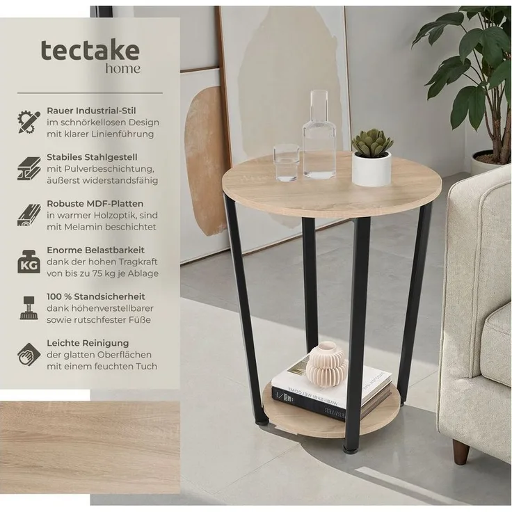 tectake Beistelltisch Swindon (1-St, 1 tlg), Trendiger Beistelltisch im schicken Industrial Look