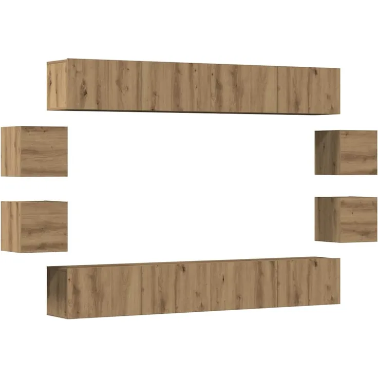 vidaXL 8-tlg. TV-Schrank-Set Wandmontage Artisan-Eiche Holzwerkstoff 3328952