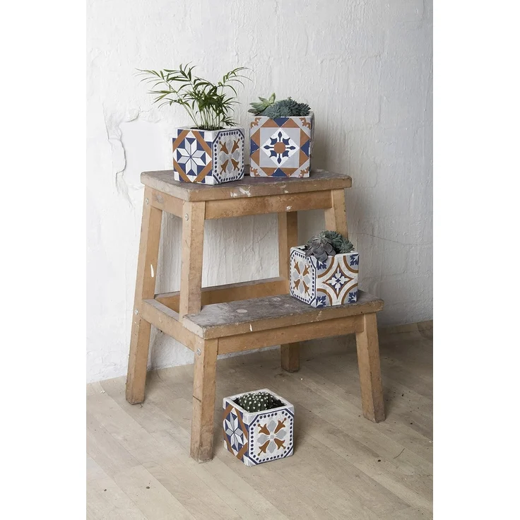 esschert design Blumentopf, Blumentopf Portugiesische Kacheln Beton 11,5x11,5xH11,5cm – Bild 4