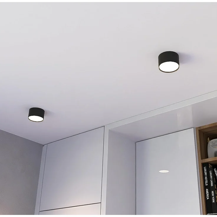 SSC-LUXon LED Aufbaustrahler PIATO LED Deckenspot schwarz rund flach 6W warmweiß 230V, Warmweiß – Bild 4