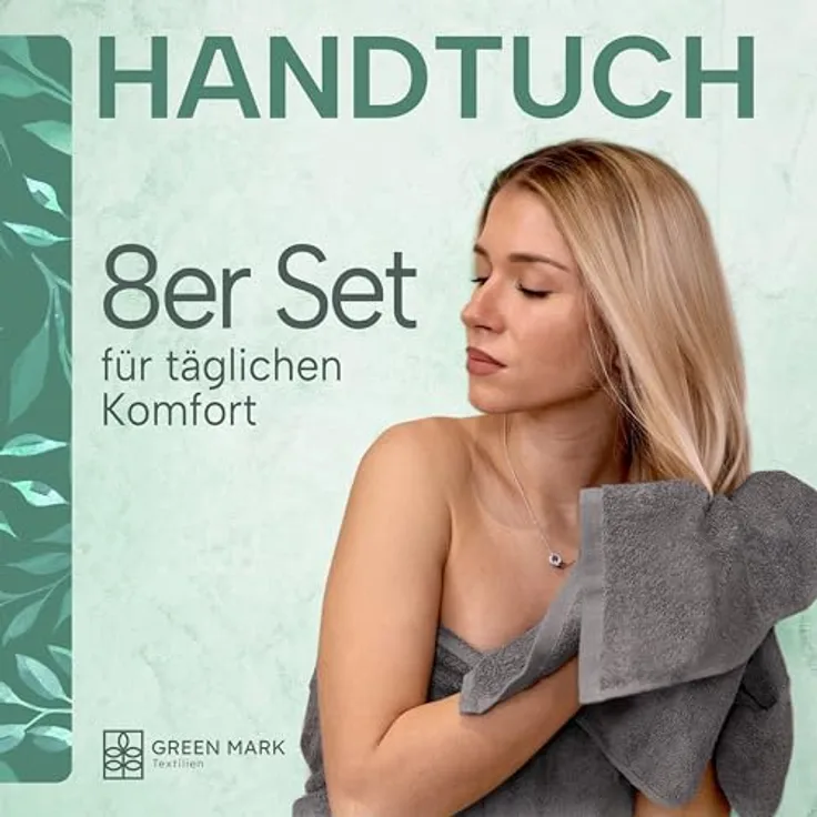 NatureMark 8er Spar-Pack Frottier Handtücher, Handtuch-Set, 50x100 cm, Anthrazit grau, 100% Baumwolle