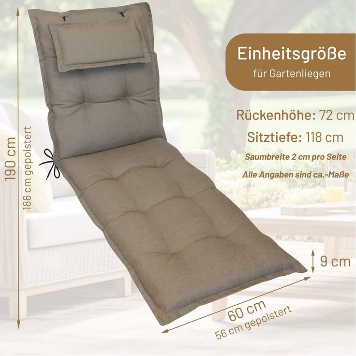 Herlag Liegenauflage Ava Polster für Gartenliege UV-Schutz 190x60x9cm, (1 St), extra dick, Kopfpolster – Bild 2