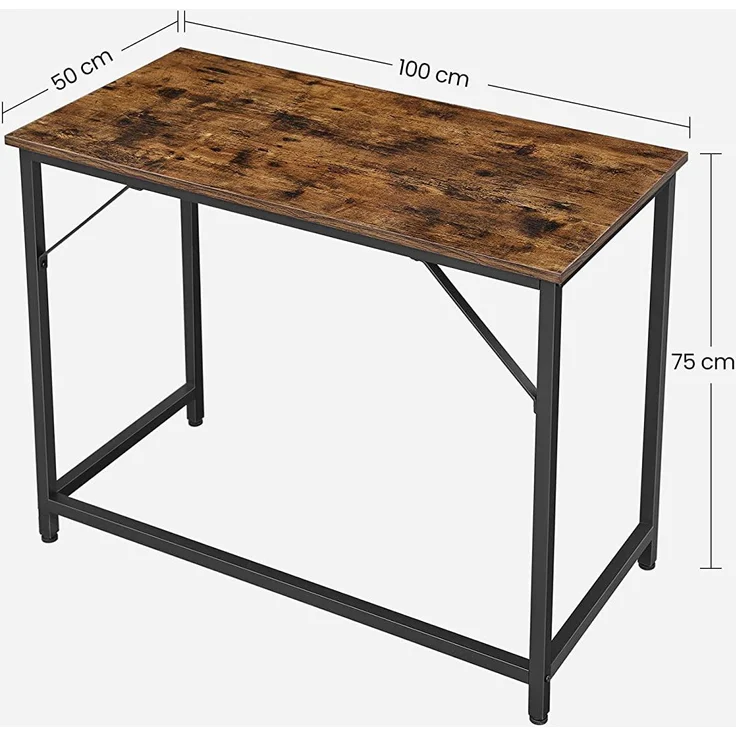 VASAGLE Schreibtisch, Computertisch, schmaler Bürotisch, 100 x 50 x 75 cm, Arbeitszimmer, Homeoffice, Büro, einfacher Aufbau, Metall, Industrie-Design, vintagebraun-schwarz LWD41X – Bild 6