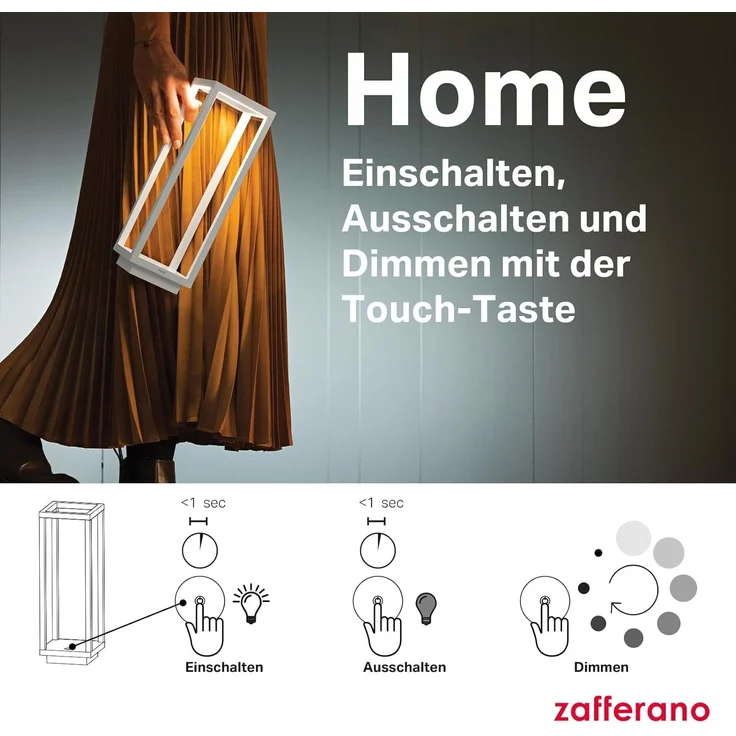Zafferano, Home Pro Lampe, Wiederaufladbare und Kabellose Tischlampe mit Touch Control, Geeignet für den Innen- und Außenbereich, Dimmer, 3000 K, Höhe 29,4 cm, Farbe Weiß – Bild 6
