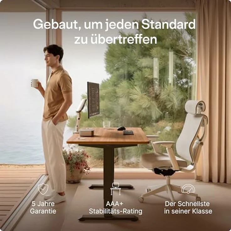 Höhenverstellbarer Schreibtisch - Höhenverstellbar Elektrisch mit Flüsterleisem Dual-Motor & Touchscreen - Hohe Tragfähigkeit - Stehtisch von Desktronic, Schwarz + Nussbaum, 160x80 cm – Bild 3