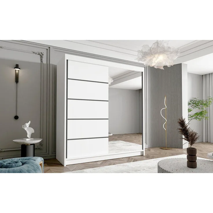 Sofnet Kleiderschrank Harry III (mit Spiegel, Schiebetüren und Kleiderstange) Schwebetürenschrank mit 2 Türen, Schiebetürenschrank - 180x215x58 cm