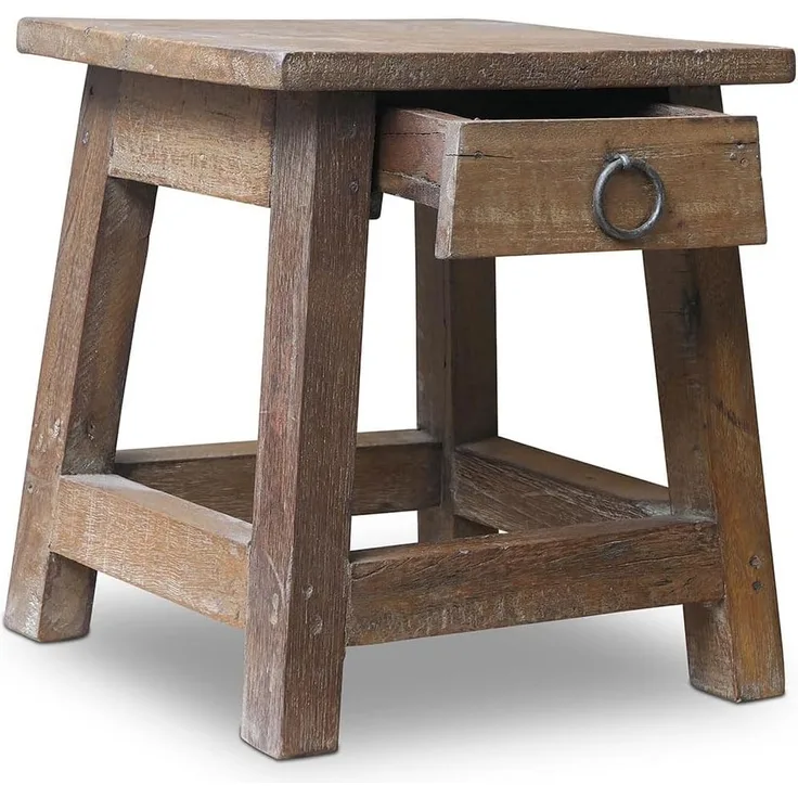 Vintage Holz Nachttisch Schublade 30cm ♻️ Recycelt Nachtschrank Fußhocker