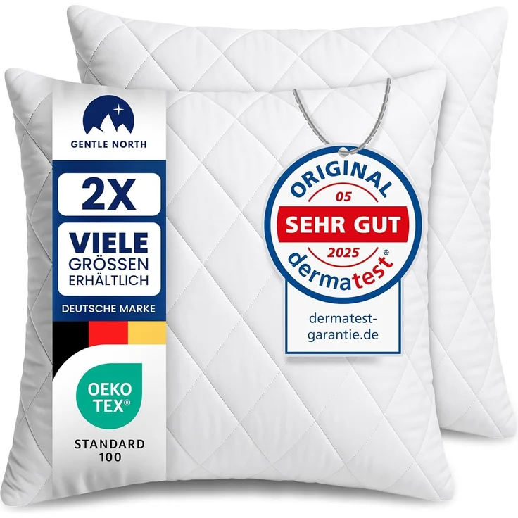Polyester Kopfkissen (40x40 cm groß) - 2er Set Kissen für Bett und als Dekokissen - Mit Reißverschluss für Füllung - Sofakissen - Zierkissen für Couch und Sofa - Ökotex - Waschbar bis 60° - Weiß