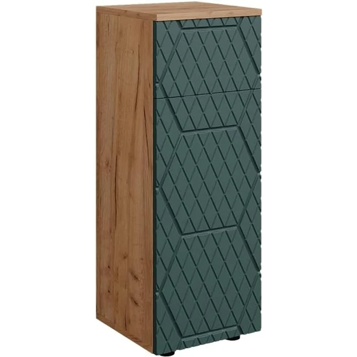 Midischrank Irma Grün/Goldkraft Eiche 30 x 81 cm mit 1 Schublade, 2 Fächer, Badezimmer Vicco – Bild 1
