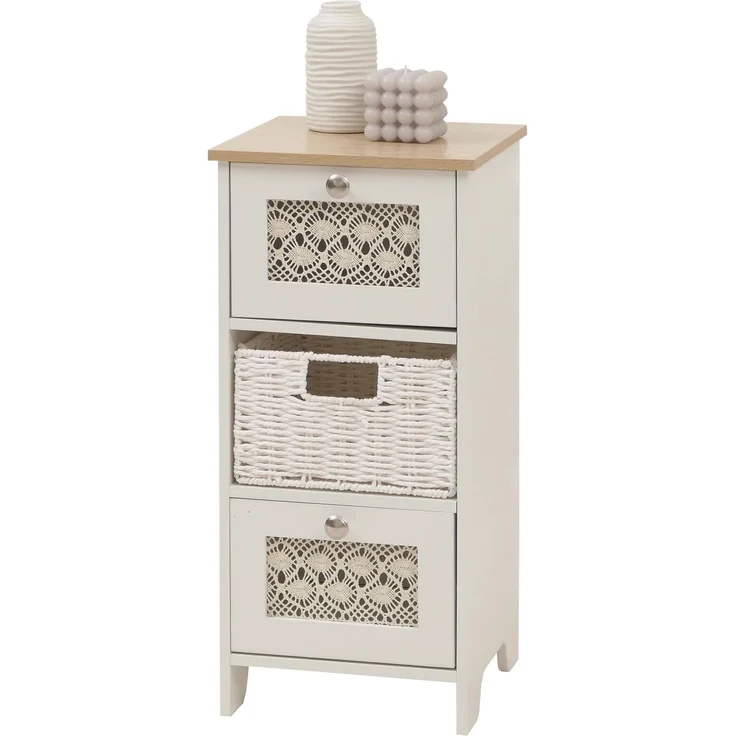 Kommode HWC-O75, Schubladenschrank, 3 Schubfächer Korbschubladen Holz Melamin 63x30x30cm ~ natur-weiß – Bild 1