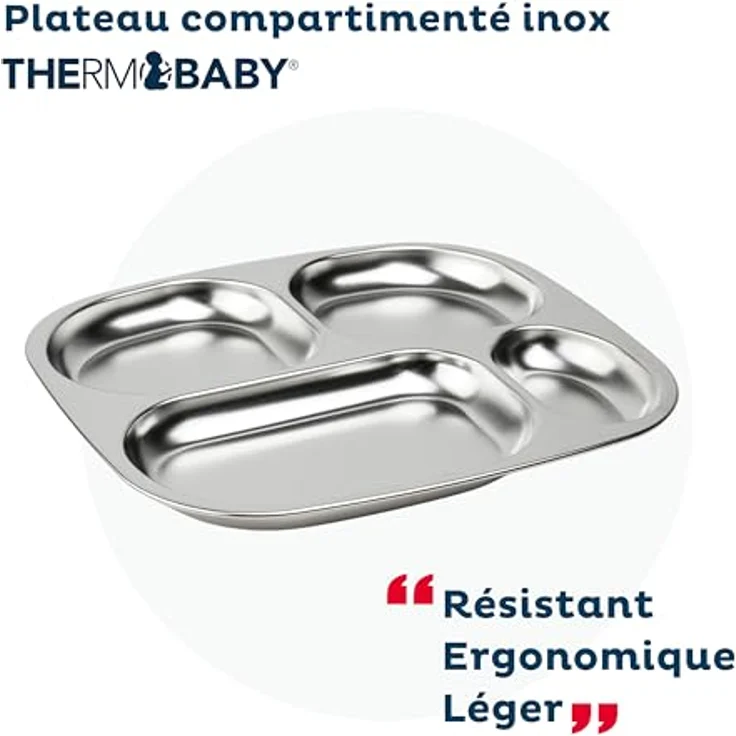 THERMOBABY Tablett mit Fächern aus Edelstahl, für Kinder, 4 Fächer, langlebig | Tablett aus Edelstahl mit 4 Fächern, leicht, robust, spülmaschinenfest, nimmt weder Geschmack noch Gerüche an, langlebig. – Bild 2